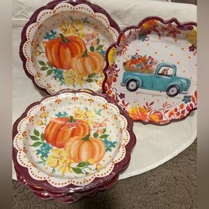 Festive Pumpkin and Dog Truck Plates by Pioneer Woman. 11.5 - 10.5 - 8 inches